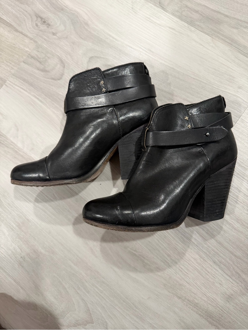 Rag & Bone Harrow Black Leather Ankle Boots Booties 38 US 8